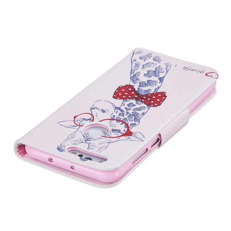 Stand Leather Wallet Case para Huawei Honra 8 - Giraffe Wearing Glasses-7