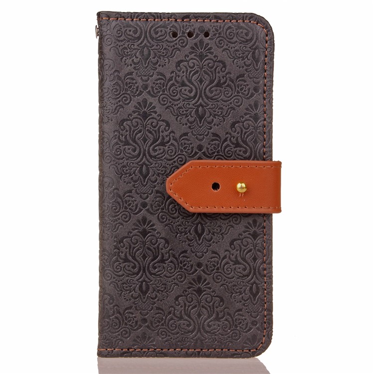 Embossed Damask Pattern Leather Wallet Stand Case for iPhone 7 4.7-inch - Black-2