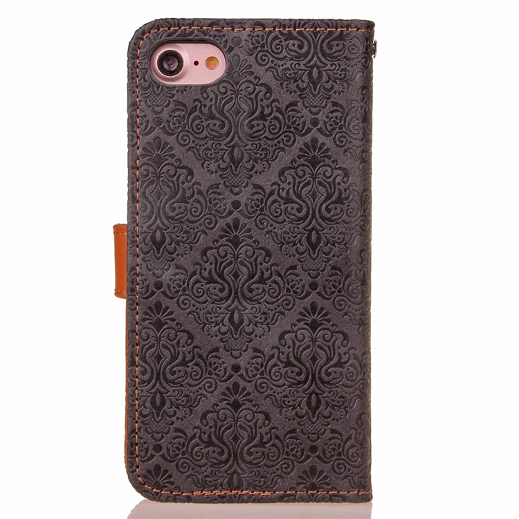 Embossed Damask Pattern Leather Wallet Stand Case for iPhone 7 4.7-inch - Black-3
