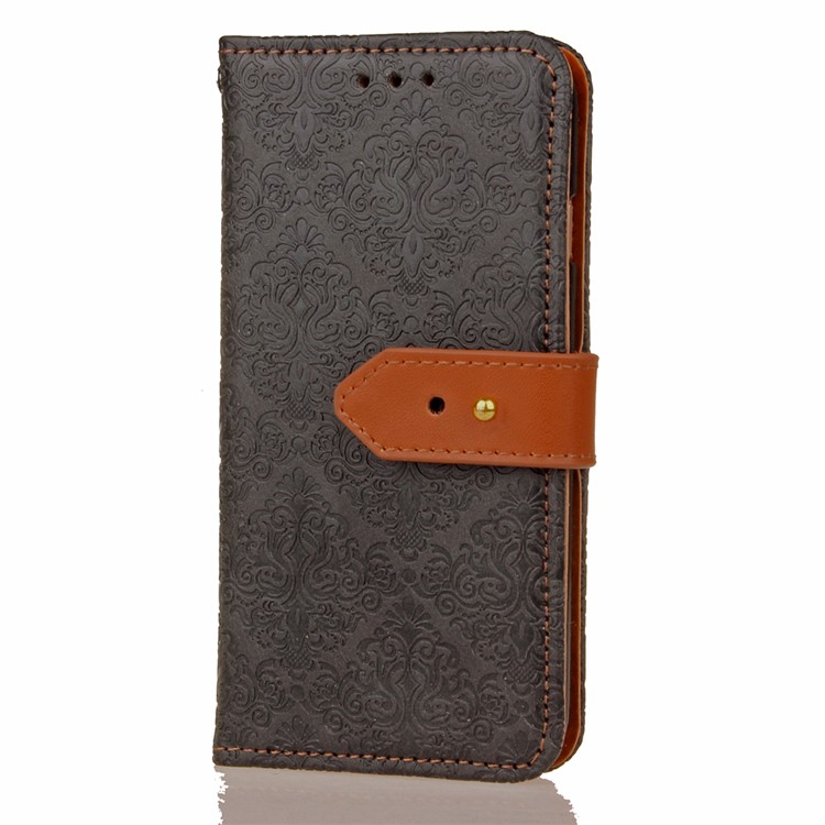 Embossed Damask Pattern Leather Wallet Stand Case for iPhone 7 4.7-inch - Black-4