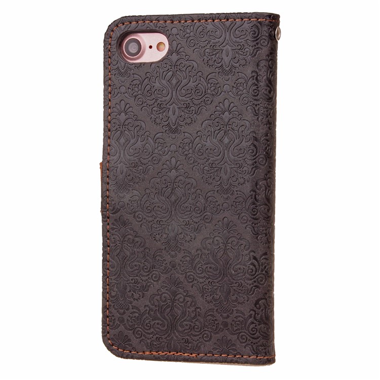 Embossed Damask Pattern Leather Wallet Stand Case for iPhone 7 4.7-inch - Black-5
