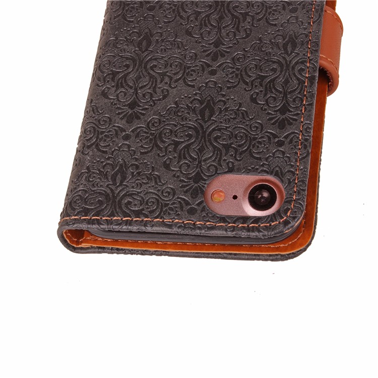 Embossed Damask Pattern Leather Wallet Stand Case for iPhone 7 4.7-inch - Black-9
