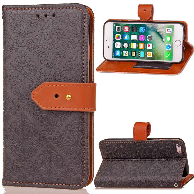 Embossed Damask Pattern PU Leather Wallet Case for iPhone 6s Plus / 6 Plus - Black-1