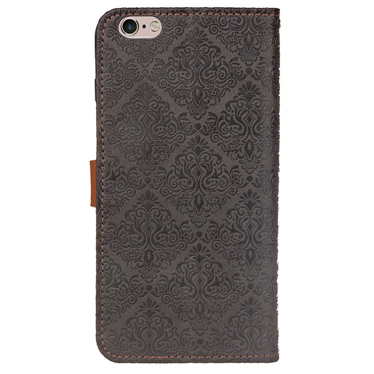 Embossed Damask Pattern PU Leather Wallet Case for iPhone 6s Plus / 6 Plus - Black-3