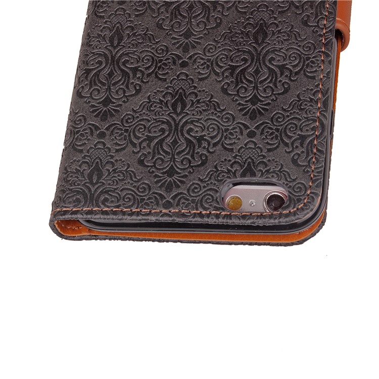 Embossed Damask Pattern PU Leather Wallet Case for iPhone 6s Plus / 6 Plus - Black-8