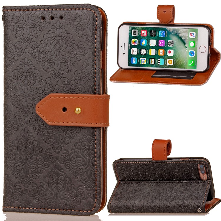 Embossed Damask Pattern PU Leather Wallet Case for iPhone 7 Plus 5.5 inch - Black-1