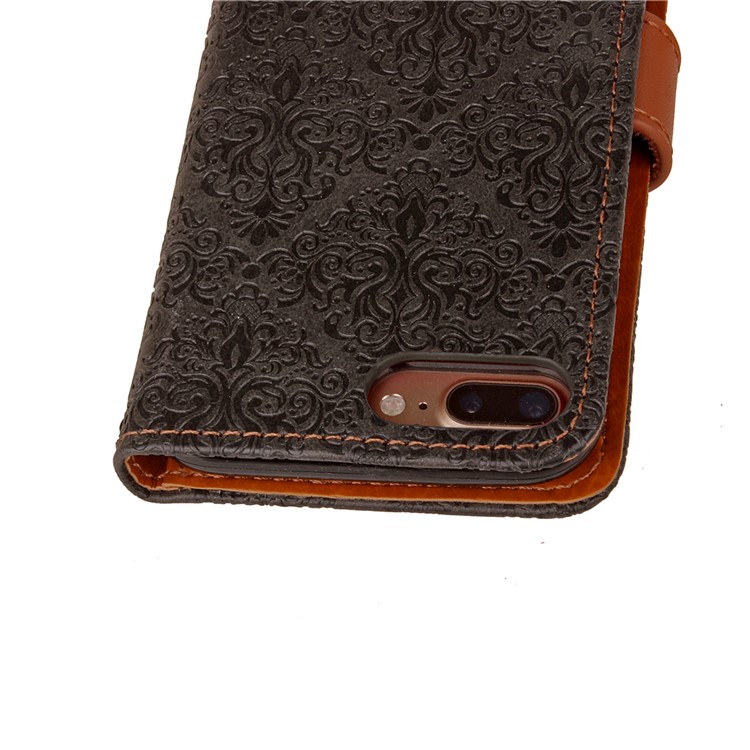 Embossed Damask Pattern PU Leather Wallet Case for iPhone 7 Plus 5.5 inch - Black-9