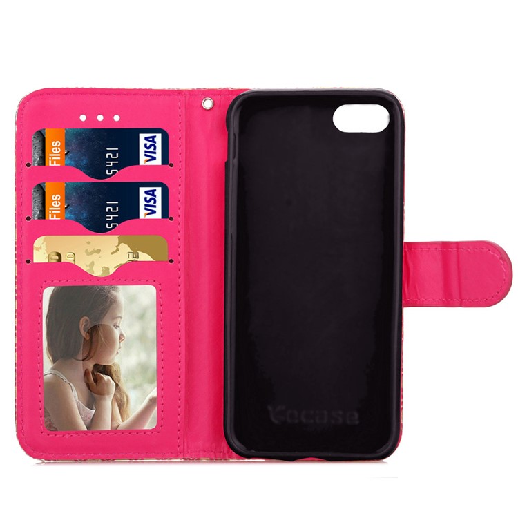 For iPhone 6s Plus / 6 Plus Leopard Pattern Leather Wallet Stand Case with Lanyard - Rose-5