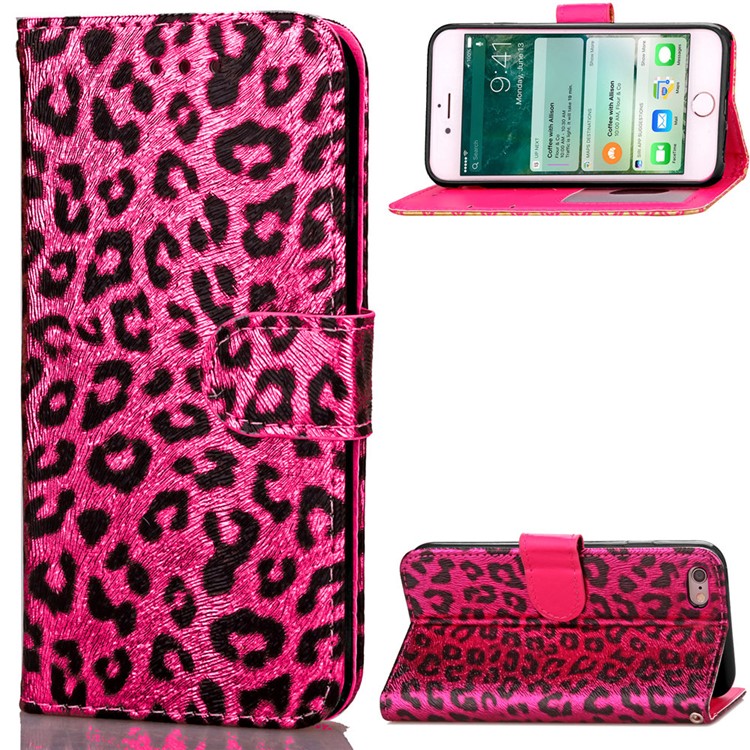 For iPhone 6s/6 4.7 Leopard Pattern Wallet Leather Case with Lanyard - Rose-1