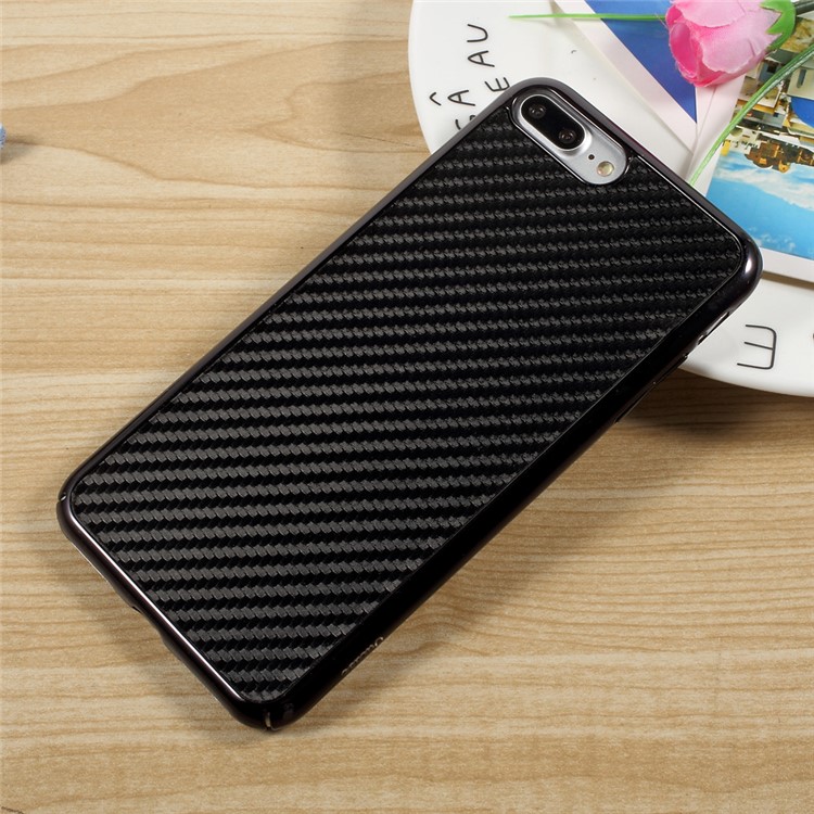 OUCASE for iPhone 7 Plus Carbon Fiber Leather Coated Plating Hard Phone Casing - Black-1
