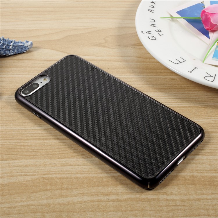 OUCASE for iPhone 7 Plus Carbon Fiber Leather Coated Plating Hard Phone Casing - Black-3