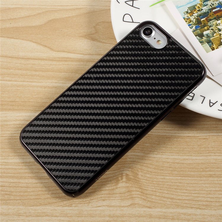 OUCASE for iPhone 7 4.7 Carbon Fiber Leather Coated Plating Hard Back Case - Black-1