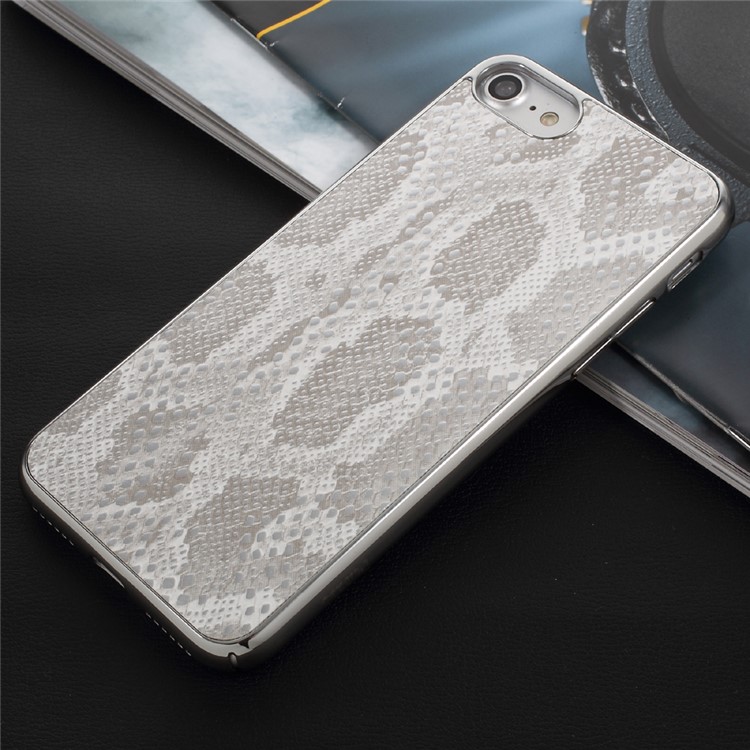 OUCASE Snake Texture Leather Coated Hard PC Phone Case for iPhone 7 4.7 inch - Silver-1