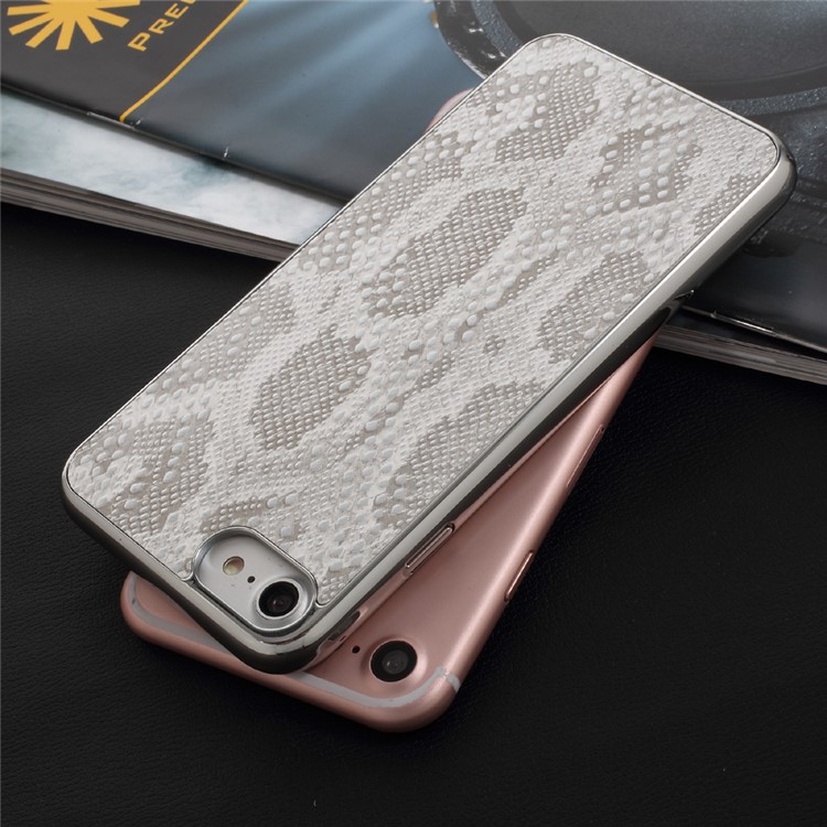 OUCASE Snake Texture Leather Coated Hard PC Phone Case for iPhone 7 4.7 inch - Silver-6