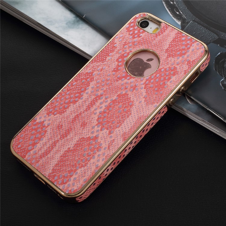 OUCASE Snake Skin Leather Coated Electroplating TPU Phone Cover for iPhone SE 5s 5 - Rose Gold-1