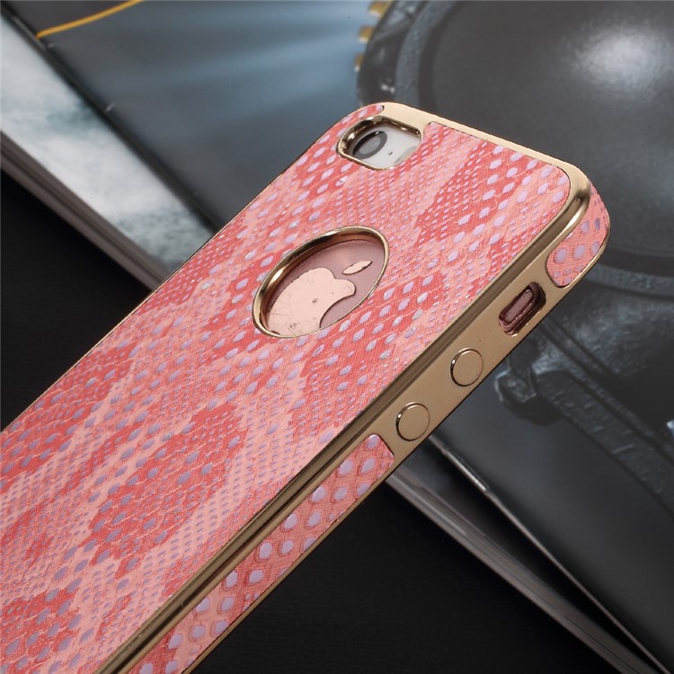 OUCASE Snake Skin Leather Coated Electroplating TPU Phone Cover for iPhone SE 5s 5 - Rose Gold-2