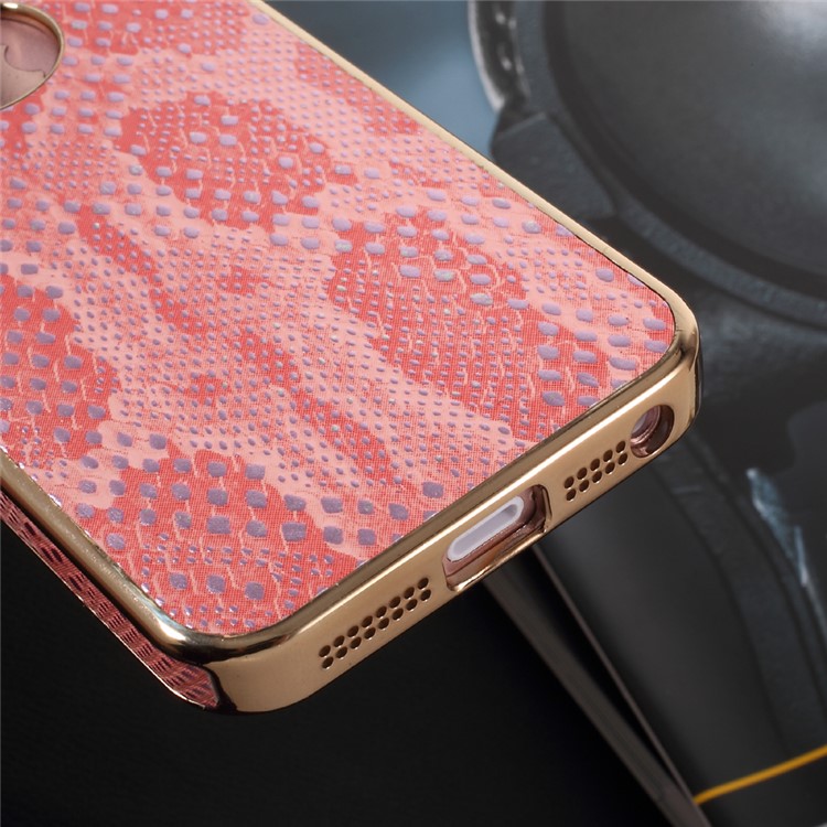 OUCASE Snake Skin Leather Coated Electroplating TPU Phone Cover for iPhone SE 5s 5 - Rose Gold-3