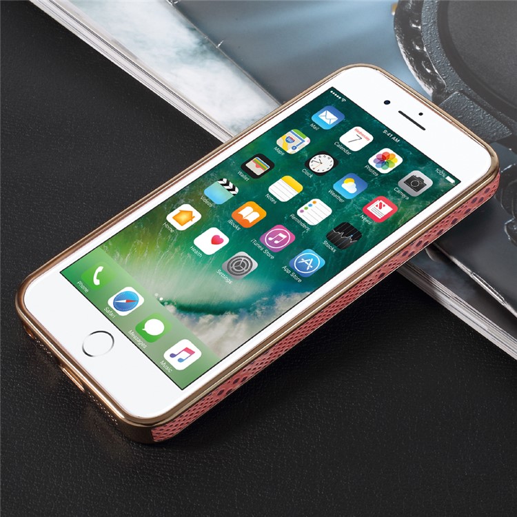 OUCASE Snake Skin Leather Coated Electroplating TPU Phone Cover for iPhone SE 5s 5 - Rose Gold-4
