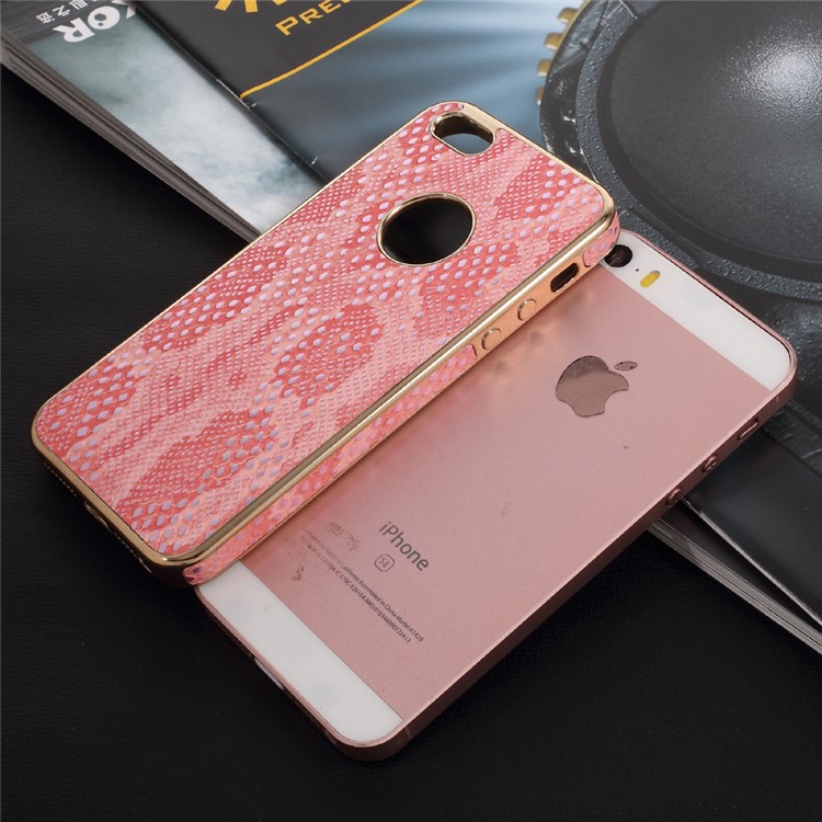 OUCASE Snake Skin Leather Coated Electroplating TPU Phone Cover for iPhone SE 5s 5 - Rose Gold-5