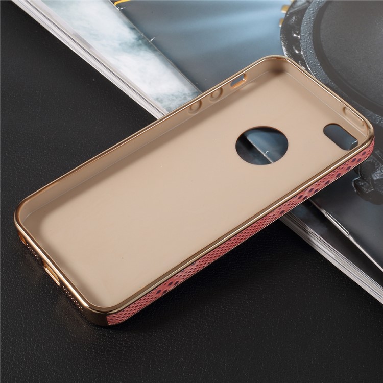 OUCASE Snake Skin Leather Coated Electroplating TPU Phone Cover for iPhone SE 5s 5 - Rose Gold-6
