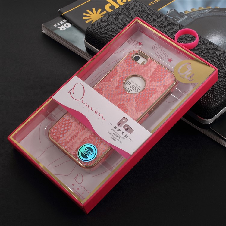 OUCASE Snake Skin Leather Coated Electroplating TPU Phone Cover for iPhone SE 5s 5 - Rose Gold-7