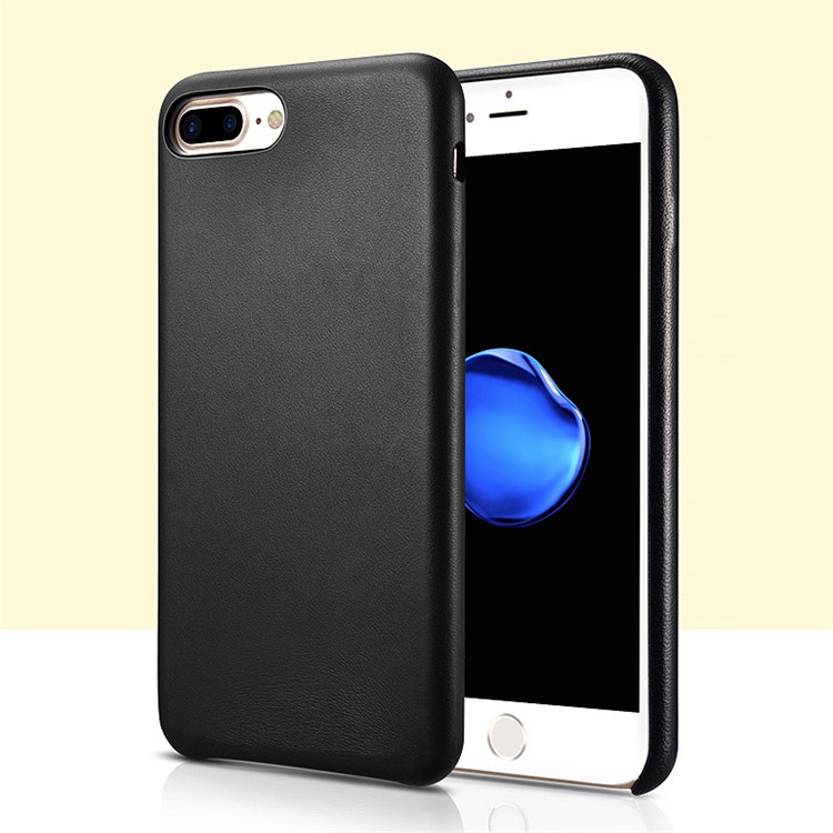 XOOMZ for iPhone 7 Plus Sheepskin Genuine Leather Hard Case with Magnetic Holder Metal Sheet - Black-1