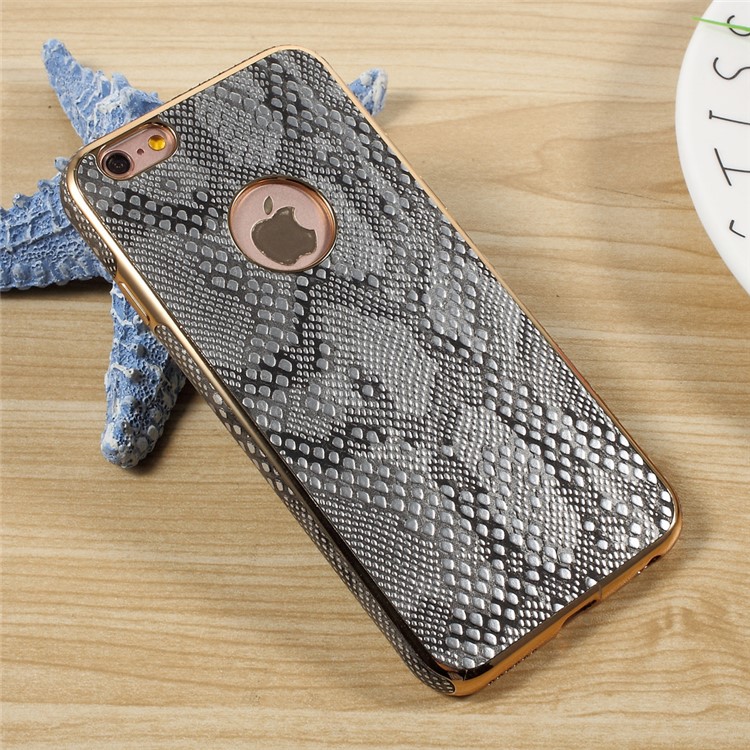 OUCASE Leather Skin Plated TPU Mobile Case with Snake Texture for iPhone 6s 6 - Black-1