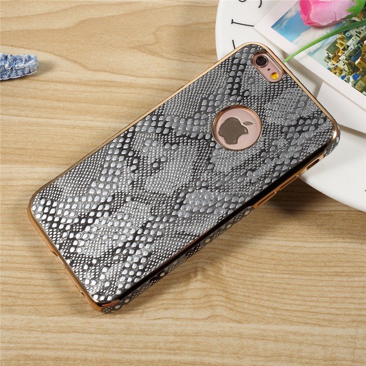 OUCASE Leather Skin Plated TPU Mobile Case with Snake Texture for iPhone 6s 6 - Black-2
