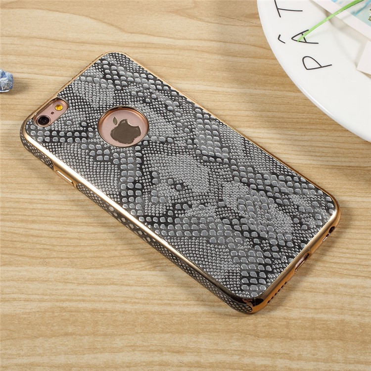 OUCASE Leather Skin Plated TPU Mobile Case with Snake Texture for iPhone 6s 6 - Black-4