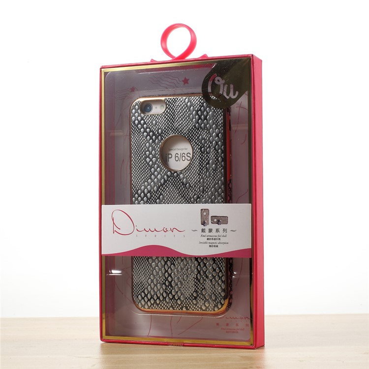OUCASE Leather Skin Plated TPU Mobile Case with Snake Texture for iPhone 6s 6 - Black-7