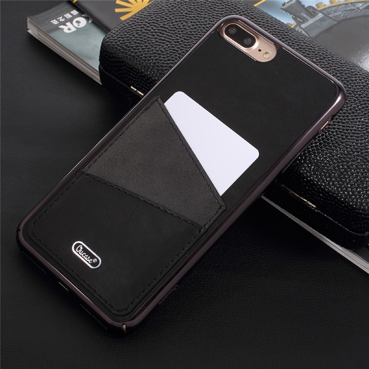 OUCASE PU Leather Coated Hard PC Cell Phone Case with Card Holder for iPhone 7 Plus - Black-1