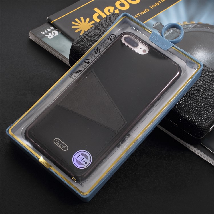 OUCASE PU Leather Coated Hard PC Cell Phone Case with Card Holder for iPhone 7 Plus - Black-11