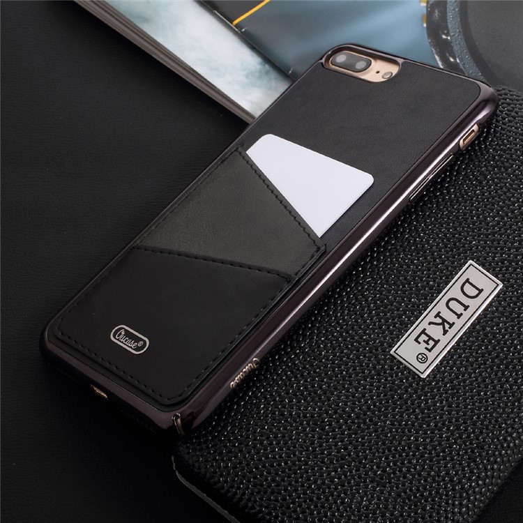 OUCASE PU Leather Coated Hard PC Cell Phone Case with Card Holder for iPhone 7 Plus - Black-3