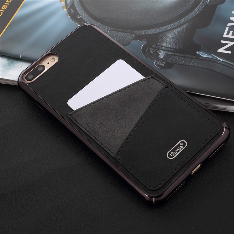 OUCASE PU Leather Coated Hard PC Cell Phone Case with Card Holder for iPhone 7 Plus - Black-4