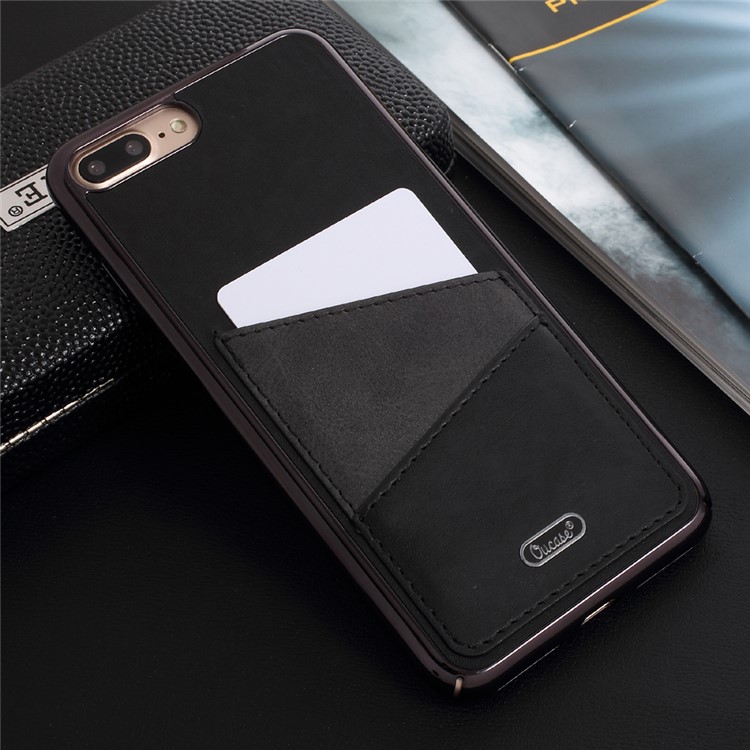 OUCASE PU Leather Coated Hard PC Cell Phone Case with Card Holder for iPhone 7 Plus - Black-5