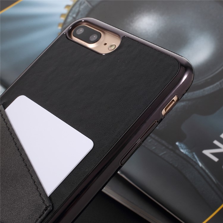 OUCASE PU Leather Coated Hard PC Cell Phone Case with Card Holder for iPhone 7 Plus - Black-6