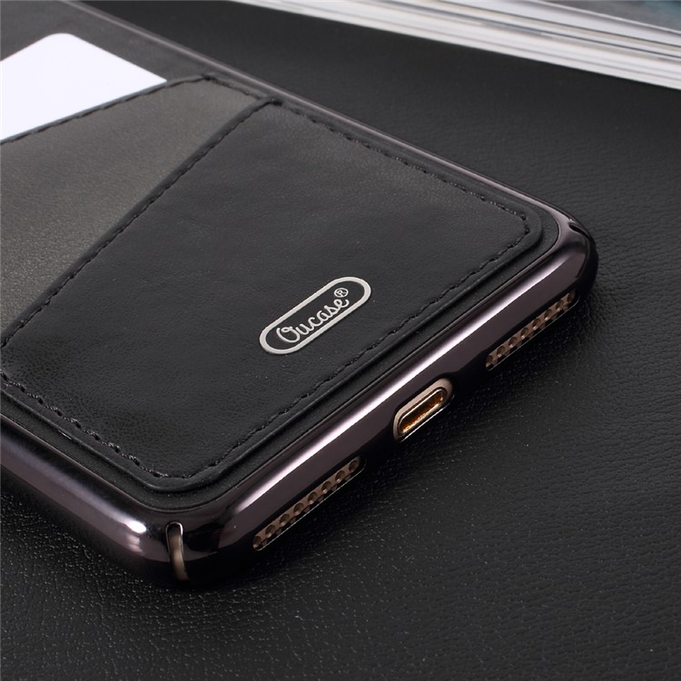 OUCASE PU Leather Coated Hard PC Cell Phone Case with Card Holder for iPhone 7 Plus - Black-7