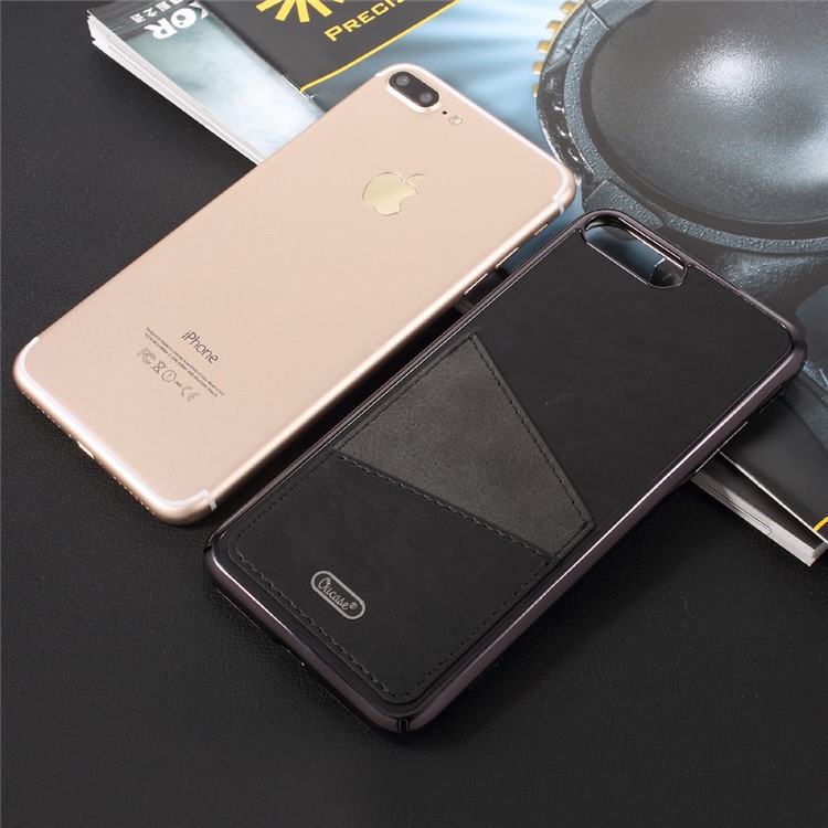 OUCASE PU Leather Coated Hard PC Cell Phone Case with Card Holder for iPhone 7 Plus - Black-9