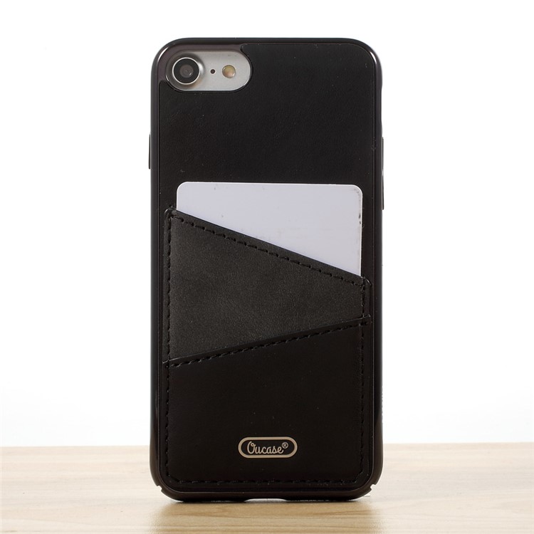 OUCASE Leather Coated Hard PC Cell Phone Case with Card Holder for iPhone 7 4.7 - Black-8
