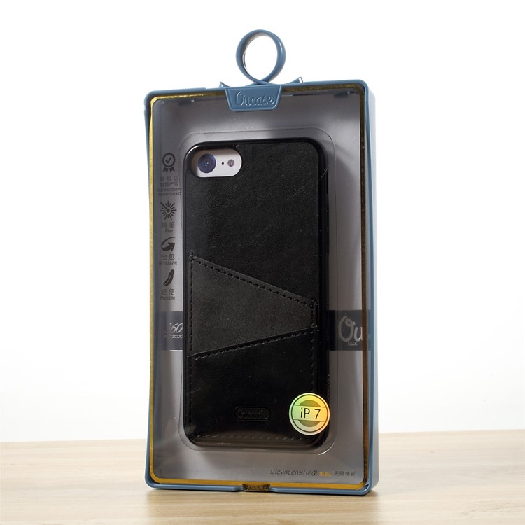 OUCASE Leather Coated Hard PC Cell Phone Case with Card Holder for iPhone 7 4.7 - Black-9