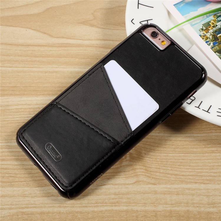 OUCASE for iPhone 6s Plus / 6 Plus Leather Coated Hard PC Mobile Phone Case with Card Holder - Black-1