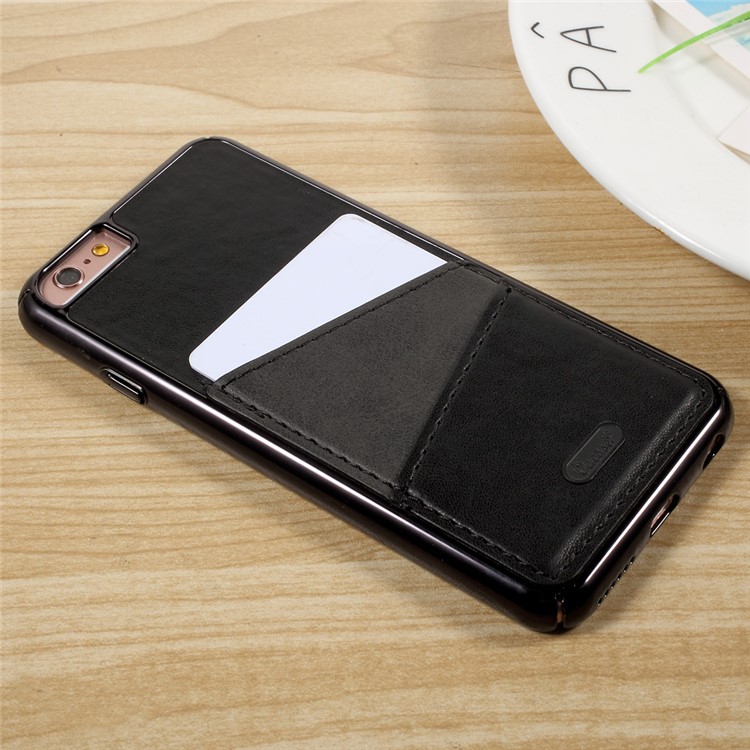 OUCASE for iPhone 6s Plus / 6 Plus Leather Coated Hard PC Mobile Phone Case with Card Holder - Black-2