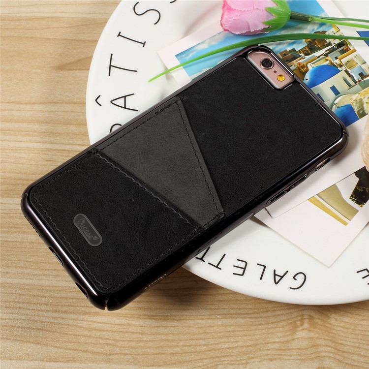 OUCASE for iPhone 6s Plus / 6 Plus Leather Coated Hard PC Mobile Phone Case with Card Holder - Black-4