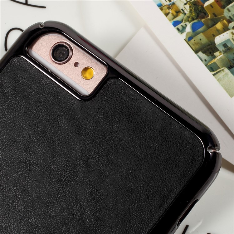 OUCASE for iPhone 6s Plus / 6 Plus Leather Coated Hard PC Mobile Phone Case with Card Holder - Black-5
