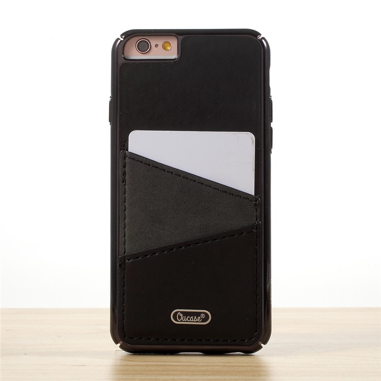 OUCASE for iPhone 6s Plus / 6 Plus Leather Coated Hard PC Mobile Phone Case with Card Holder - Black-8