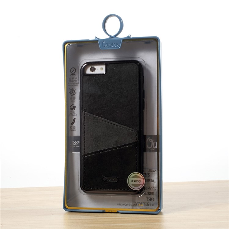 OUCASE for iPhone 6s Plus / 6 Plus Leather Coated Hard PC Mobile Phone Case with Card Holder - Black-9