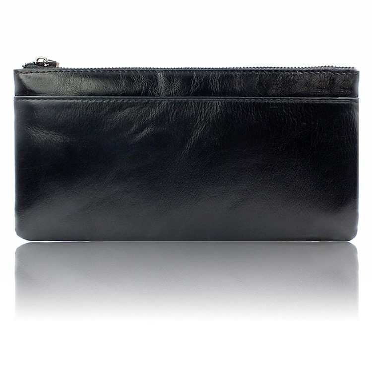 Genuine Leather Zipper Wallet Cell Phone Case for iPhone 7 Plus / 7 Etc - Black-1