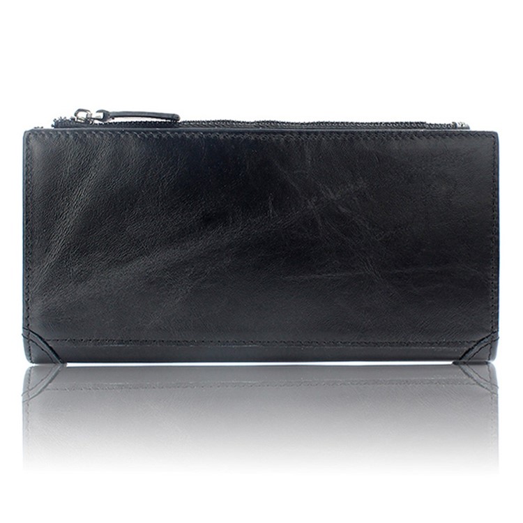 Universal Genuine Leather Zipper Wallet Phone Case for iPhone 7 Plus / 7 Etc - Black-1