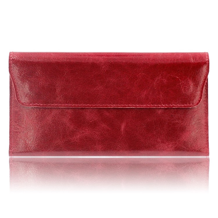 Genuine Leather Long Magnetic Wallet Phone Pouch Case for iPhone 7 Plus / 7 Etc - Red-1