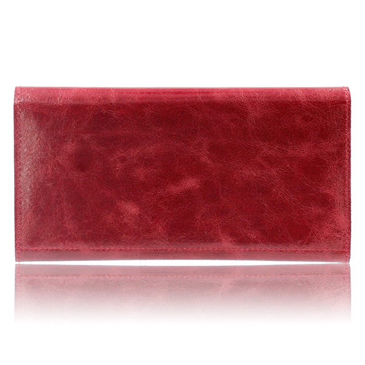 Genuine Leather Long Magnetic Wallet Phone Pouch Case for iPhone 7 Plus / 7 Etc - Red-2
